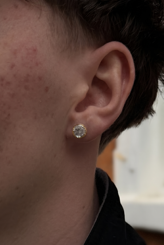 Round Cut Clustered Iced Stud Earrings - Gold