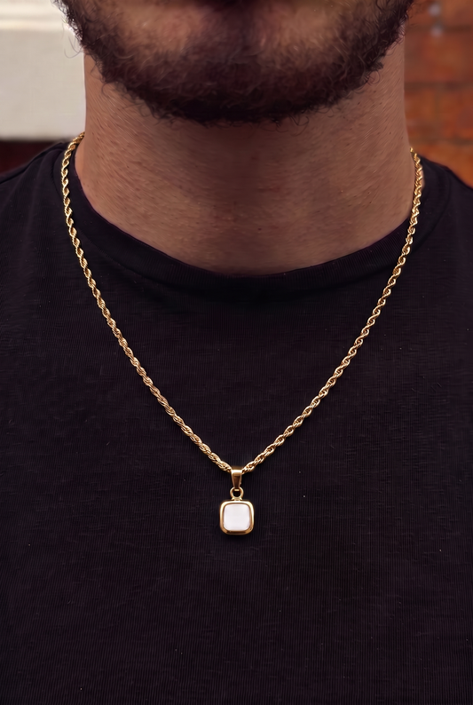 White Square Stone Pendant - Gold