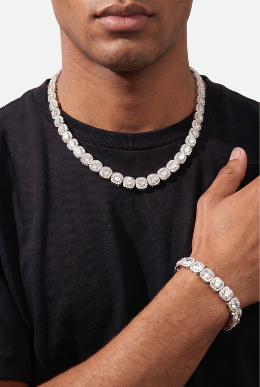 10mm Clustered Tennis Chain + Bracelet Set