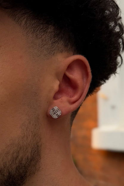 Square Cut Clustered Iced Stud Earrings