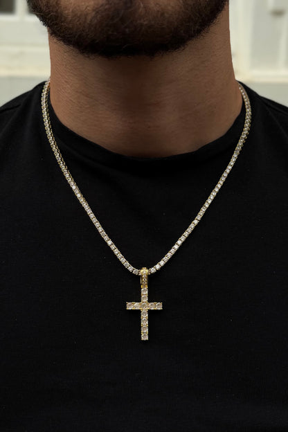 Iced Cross Pendant - Gold
