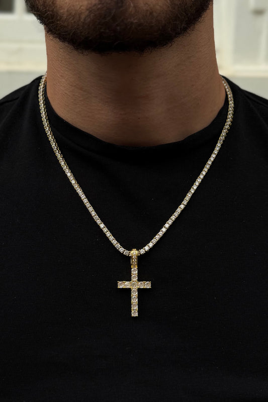 Iced Cross Pendant - Gold