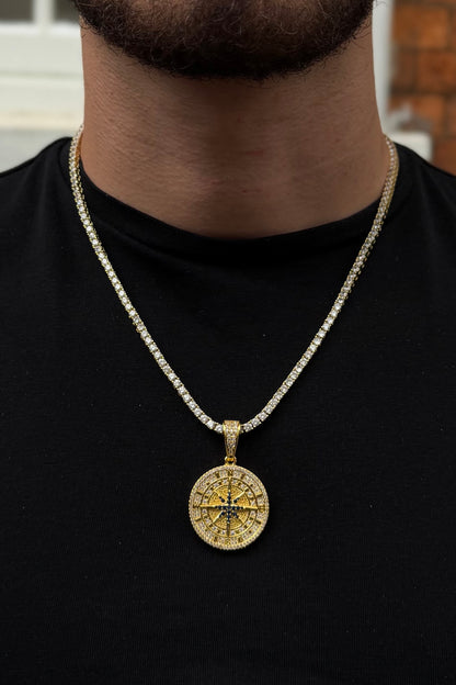 Iced Compass Pendant - Gold