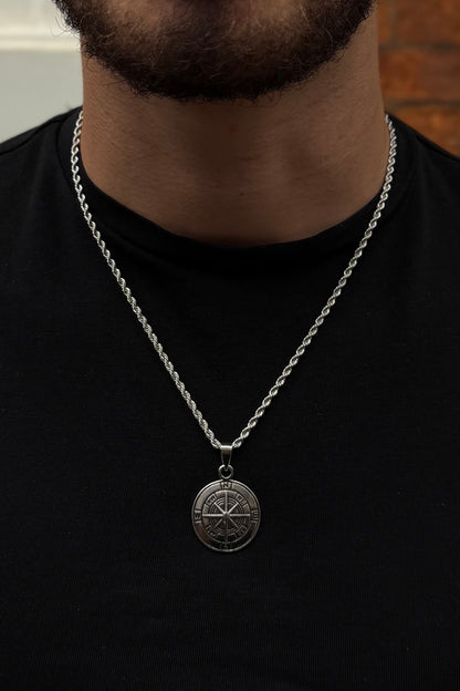 Plain Compass Pendant - White Gold