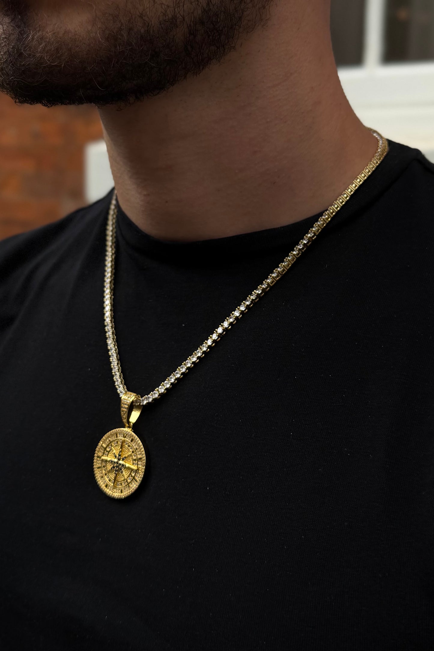 Iced Compass Pendant - Gold