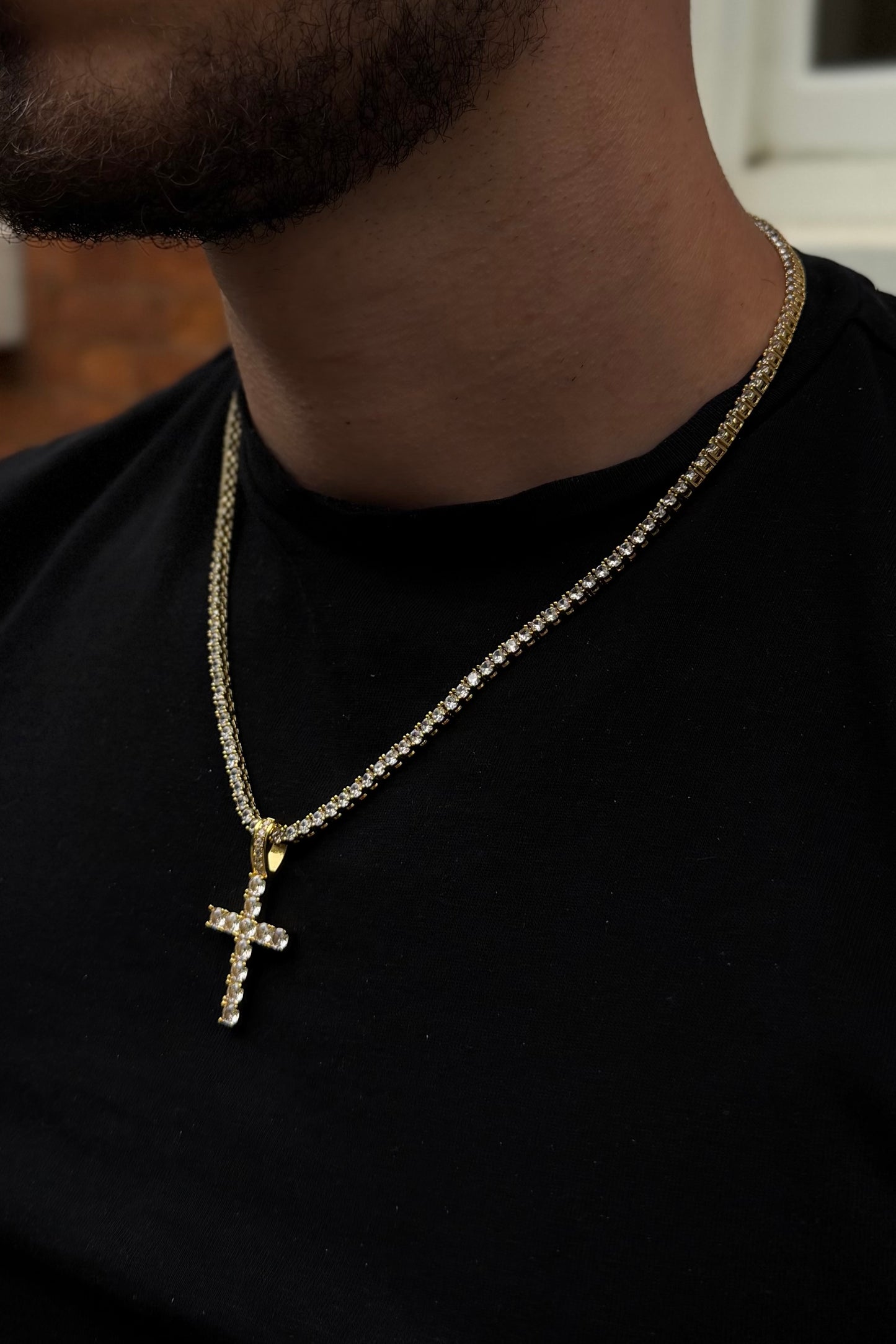 Iced Cross Pendant - Gold