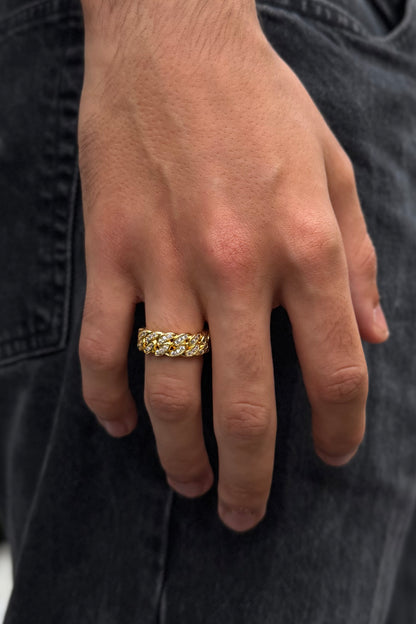 Iced Cuban Link Ring - Gold