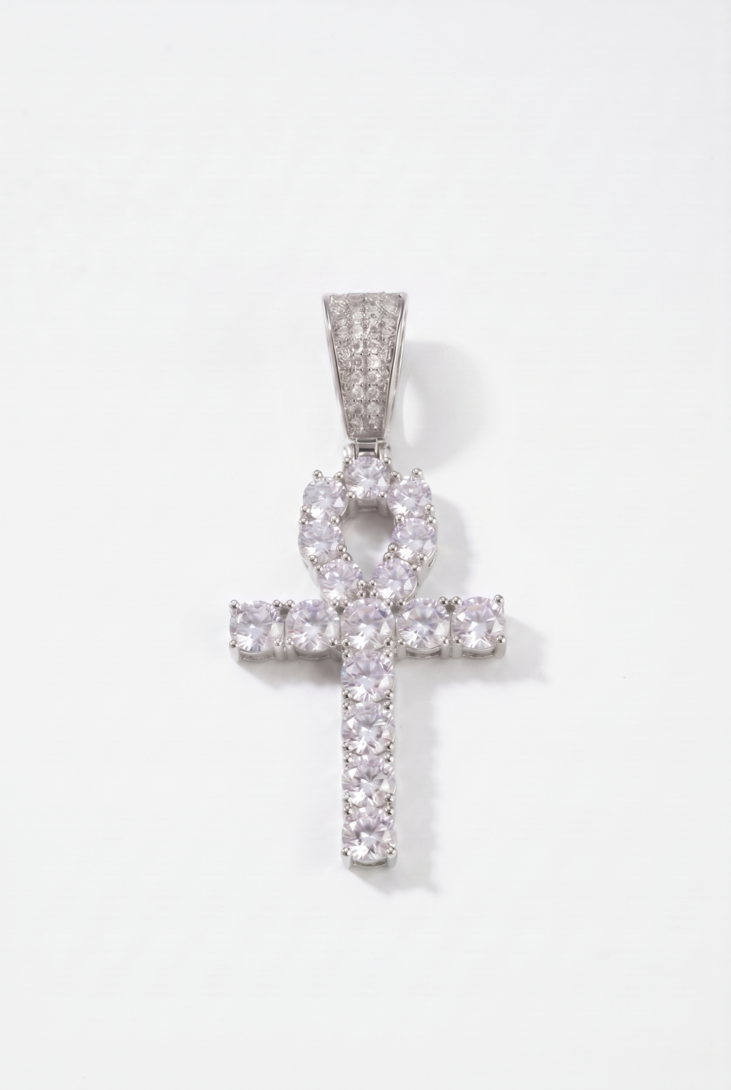 Iced Ankh Cross Pendant - White Gold
