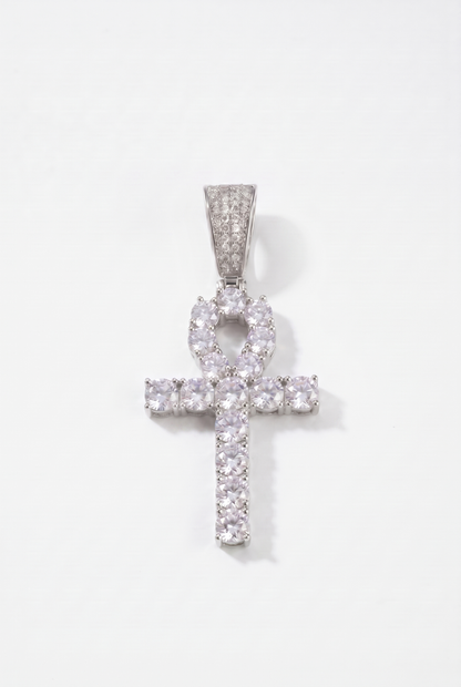 Iced Ankh Cross Pendant - White Gold