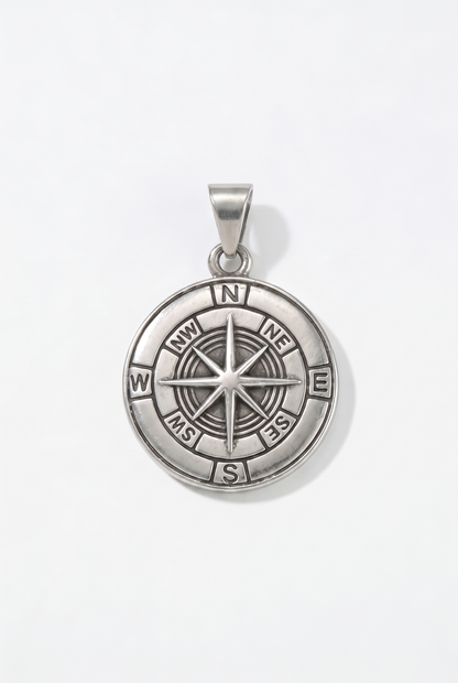 Plain Compass Pendant - White Gold