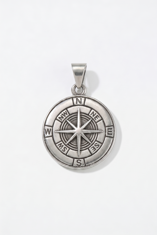 Plain Compass Pendant - White Gold