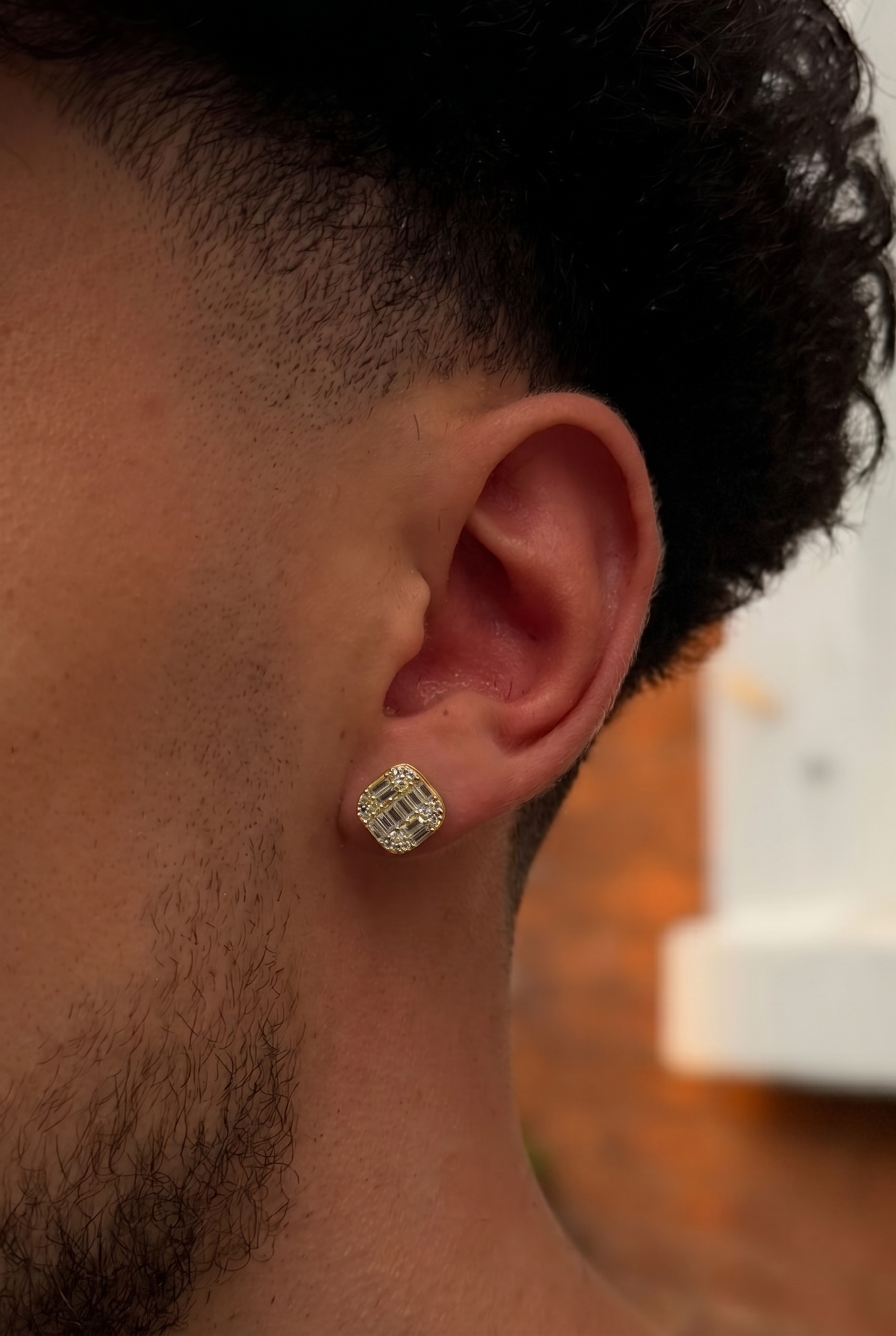 Square Cut Clustered Iced Stud Earrings - Gold