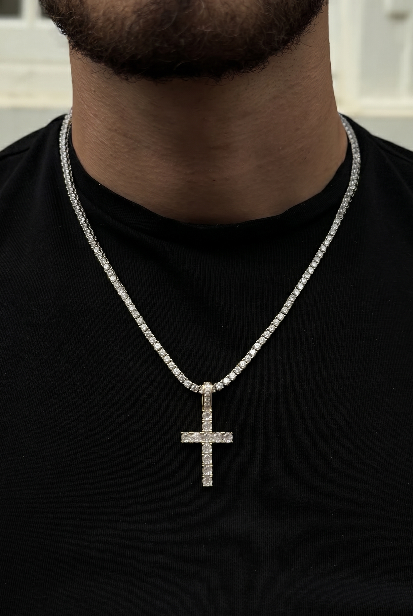Iced Cross Pendant - White Gold