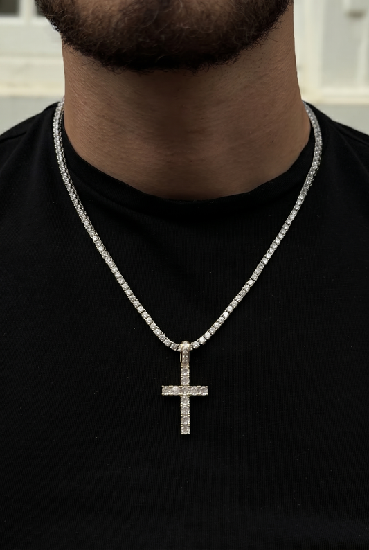 Iced Cross Pendant - White Gold