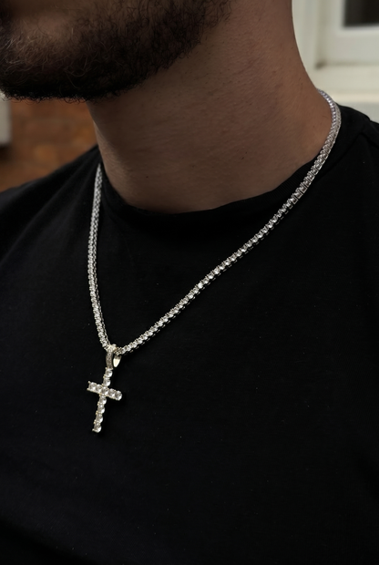 Iced Cross Pendant - White Gold