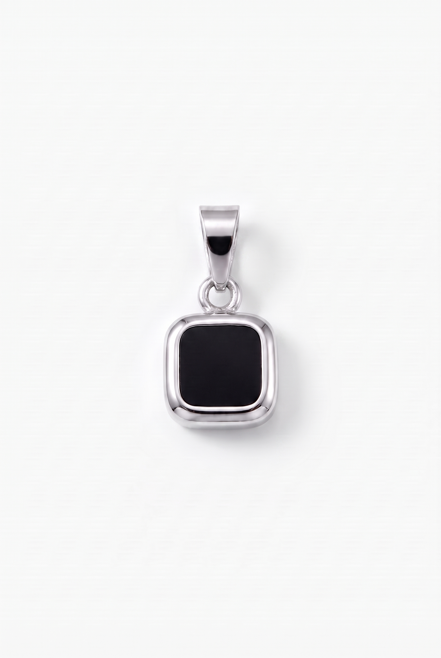 Black Square Stone Pendant - White Gold