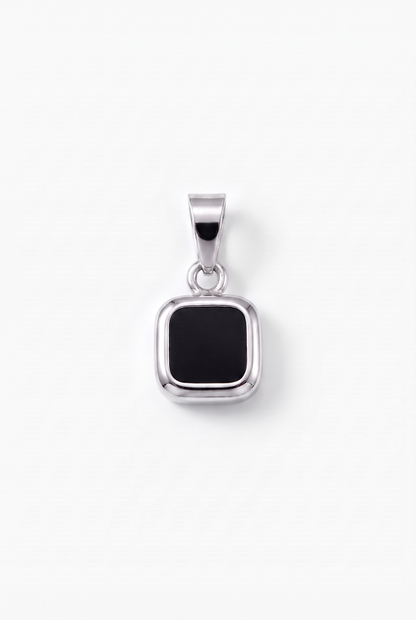Black Square Stone Pendant - White Gold