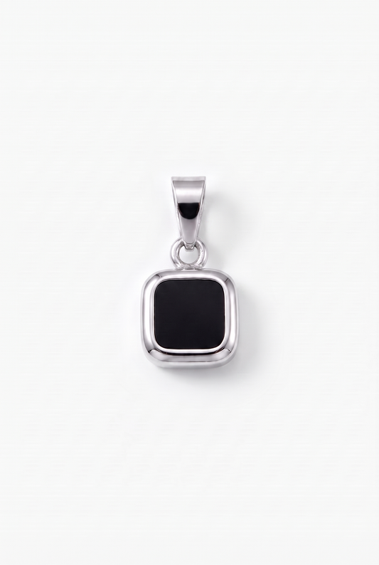 Black Square Stone Pendant - White Gold