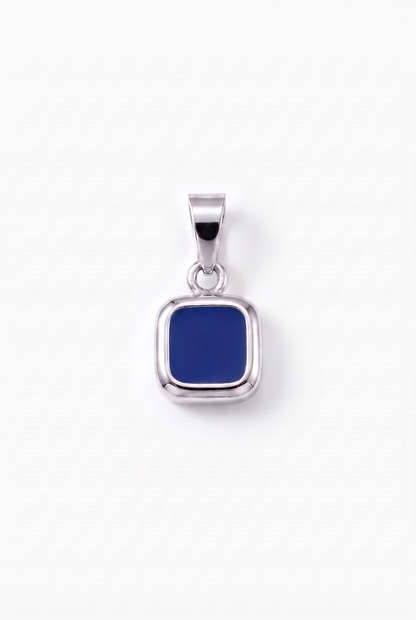 Blue Square Stone Pendant - White Gold