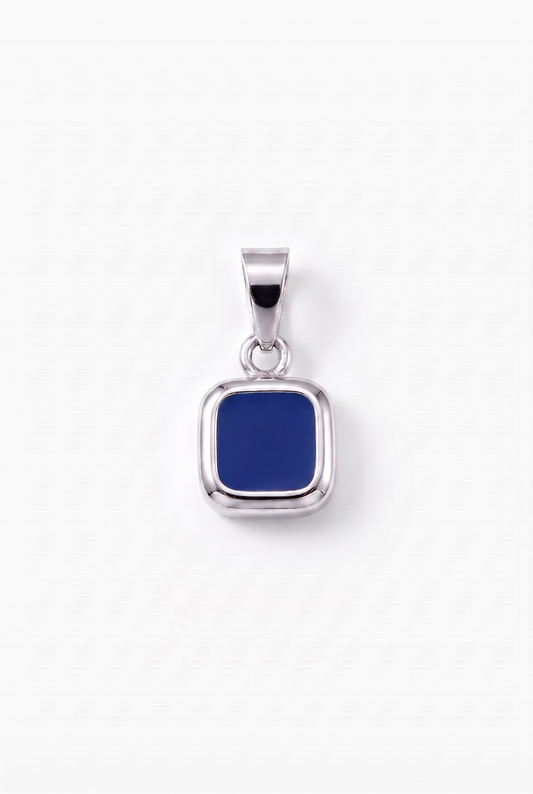 Blue Square Stone Pendant - White Gold