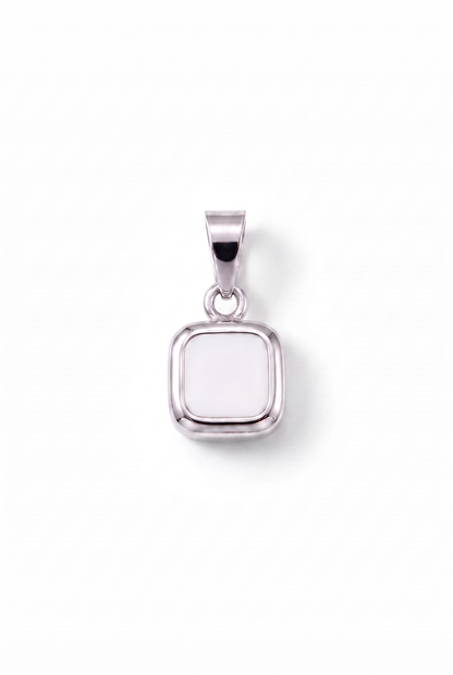 White Square Stone Pendant - White Gold