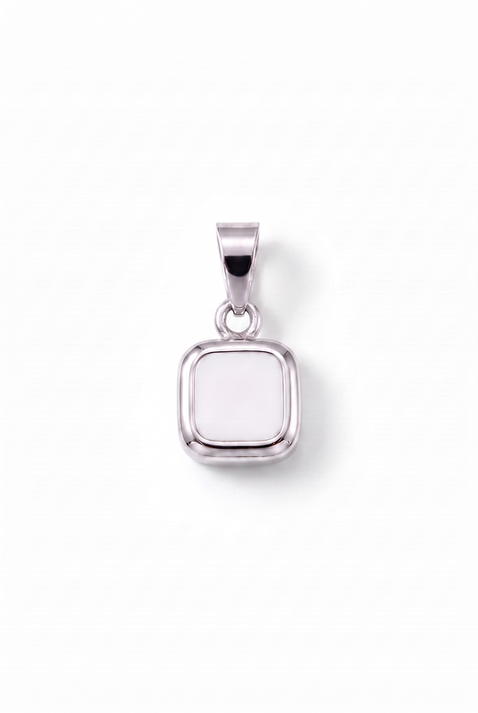 White Square Stone Pendant - White Gold