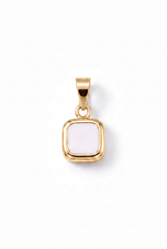 White Square Stone Pendant - Gold