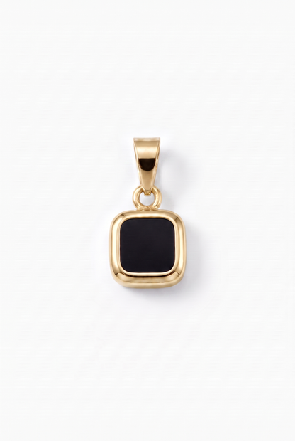 Black Square Stone Pendant - Gold