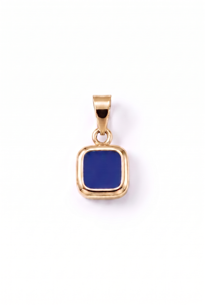 Blue Square Stone Pendant - Gold