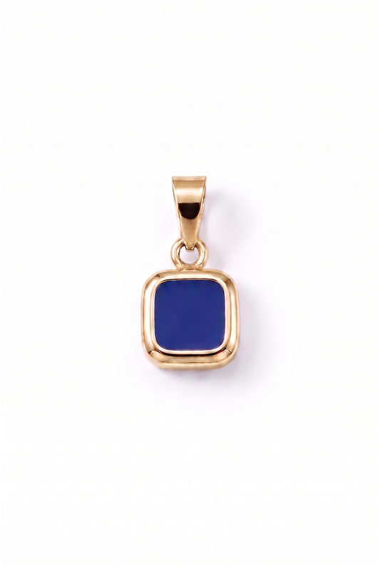 Blue Square Stone Pendant - Gold