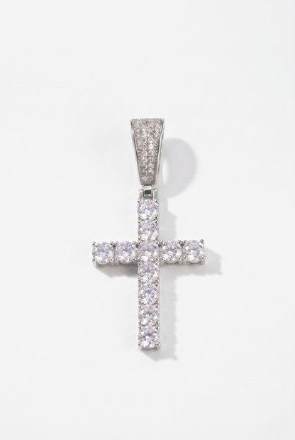 Iced Cross Pendant - White Gold
