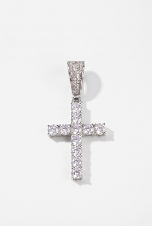 Iced Cross Pendant - White Gold