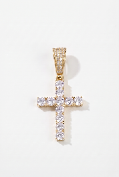 Iced Cross Pendant - Gold