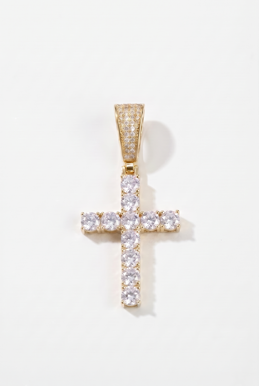 Iced Cross Pendant - Gold