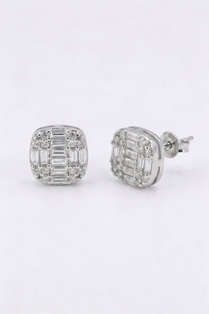 Square Cut Clustered Iced Stud Earrings