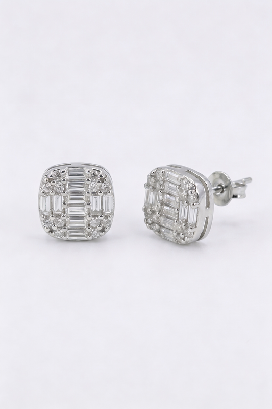 Square Cut Clustered Iced Stud Earrings