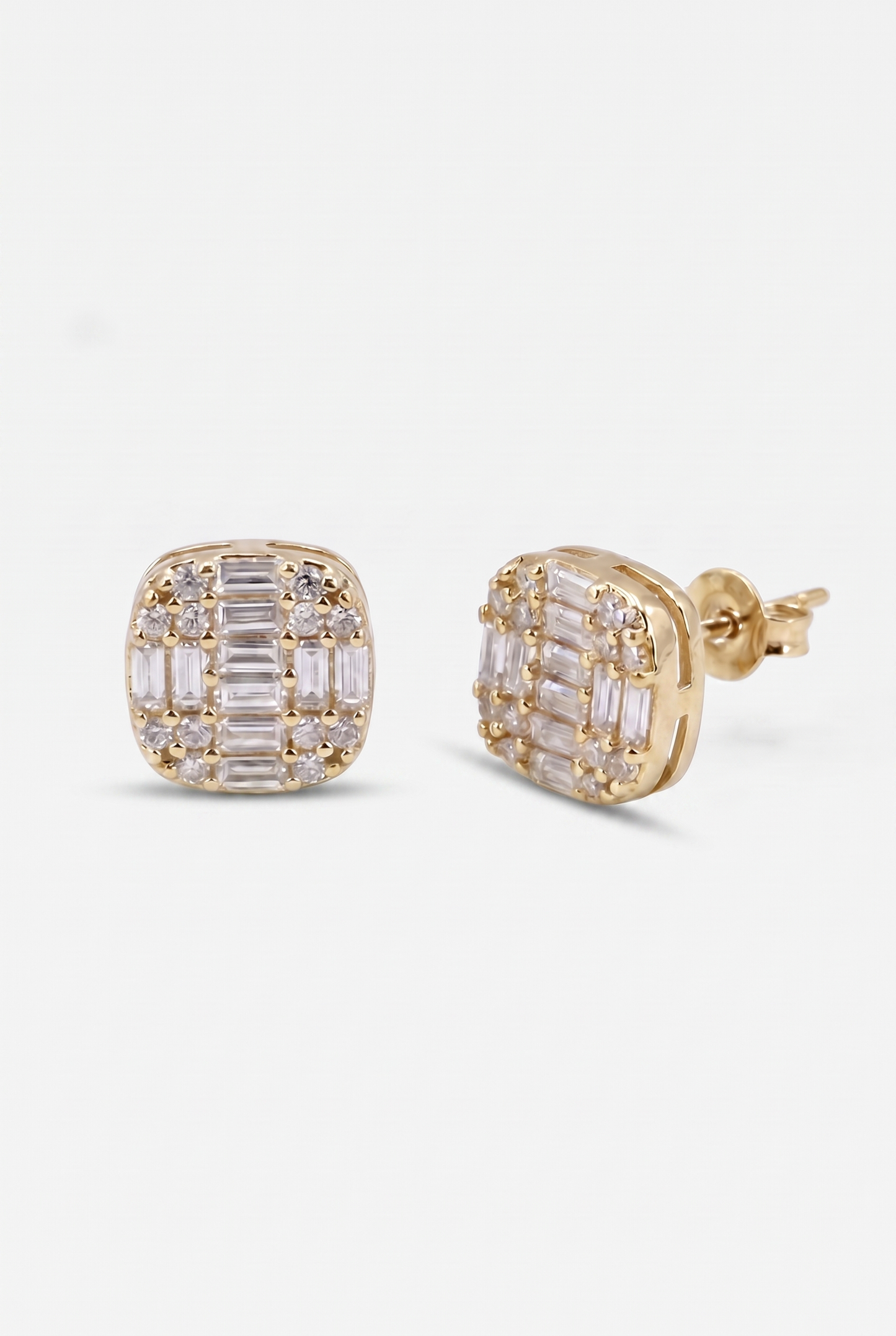 Square Cut Clustered Iced Stud Earrings - Gold