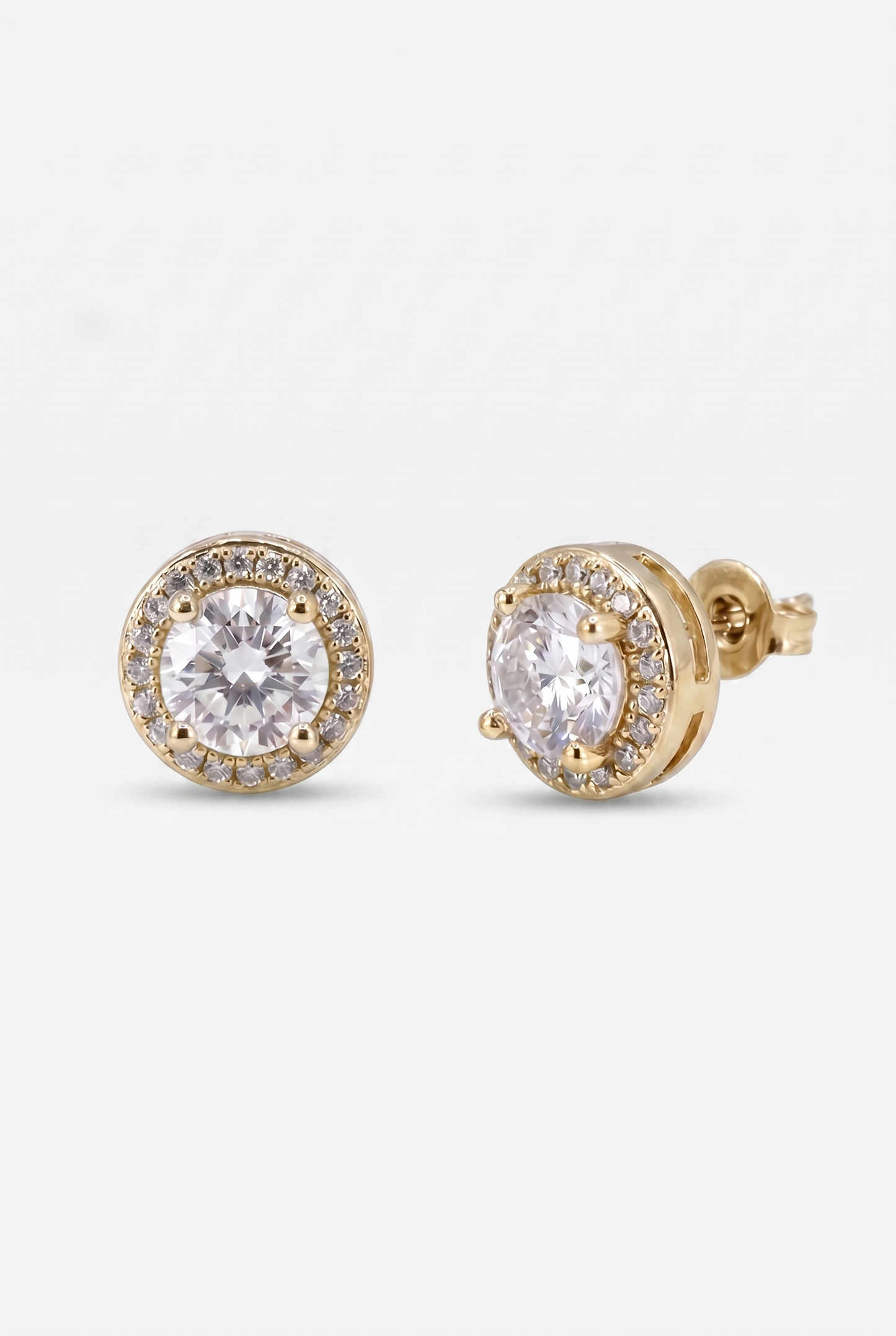 Round Cut Clustered Iced Stud Earrings - Gold