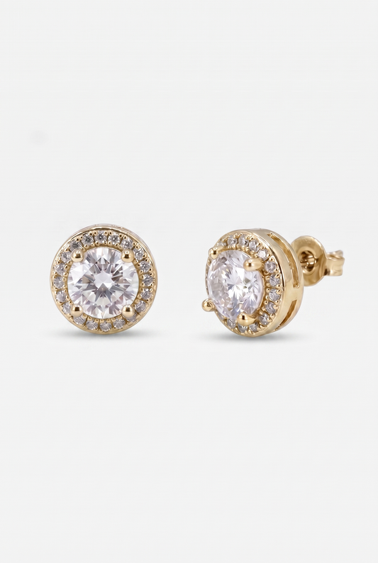Round Cut Clustered Iced Stud Earrings - Gold